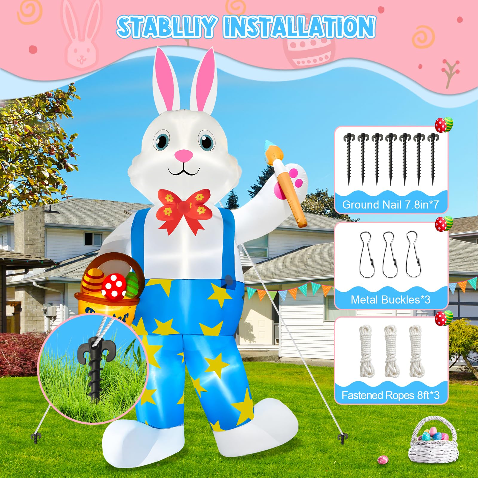 KFURNIKN inflatable bunny with stakes and ropes for wind resistance
