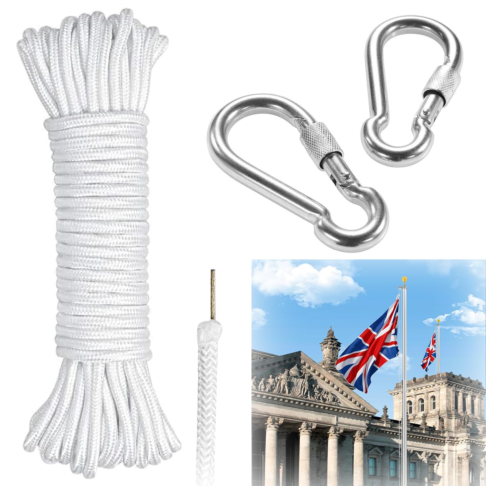 KFYIOE flag rope kit with steel-core rope for durable, long-lasting hoists.