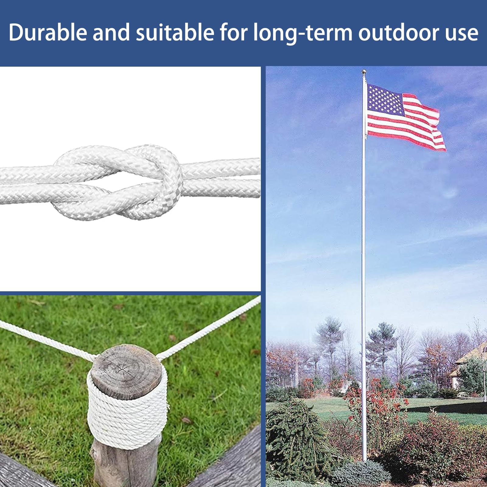 KFYIOE universal-fit flag rope kit works with most residential and commercial poles.