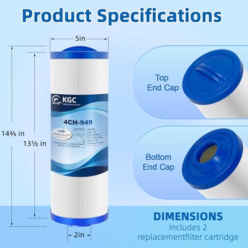 KGC 4CH-949 spa filter compatibility labels show Pleatco and Filbur models