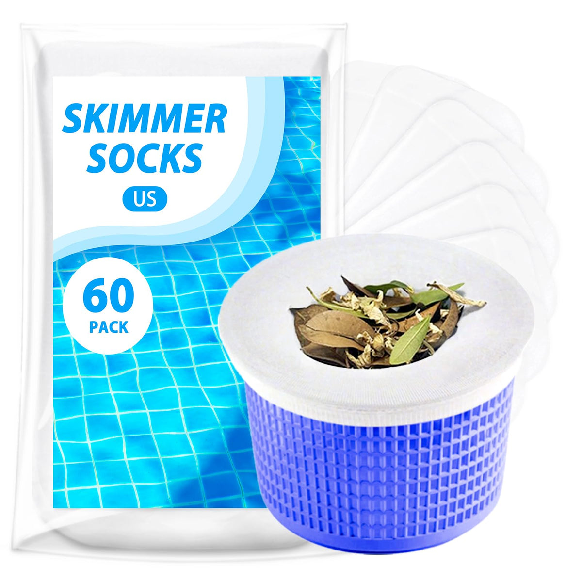 KGC Pool Skimmer Socks 60-pack front view protecting skimmer basket from debris