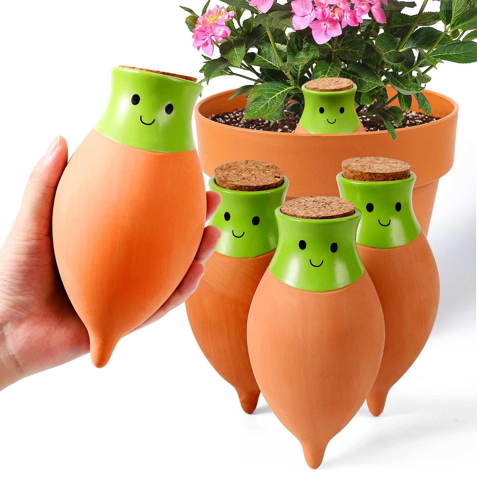 KGCCIZI self-watering terracotta globes in large size maintain moisture for bigger pots.