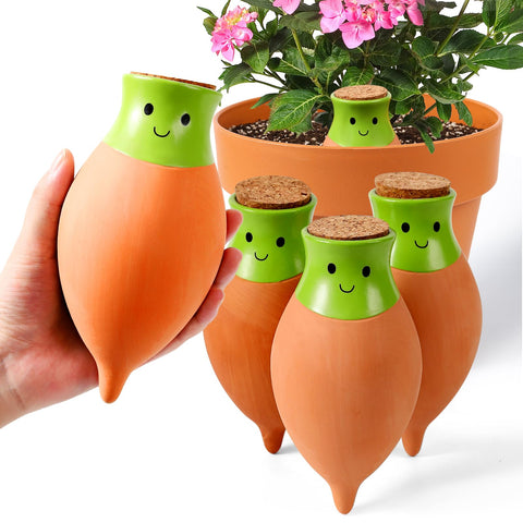 KGCCIZI self-watering terracotta globes in large size maintain moisture for bigger pots.