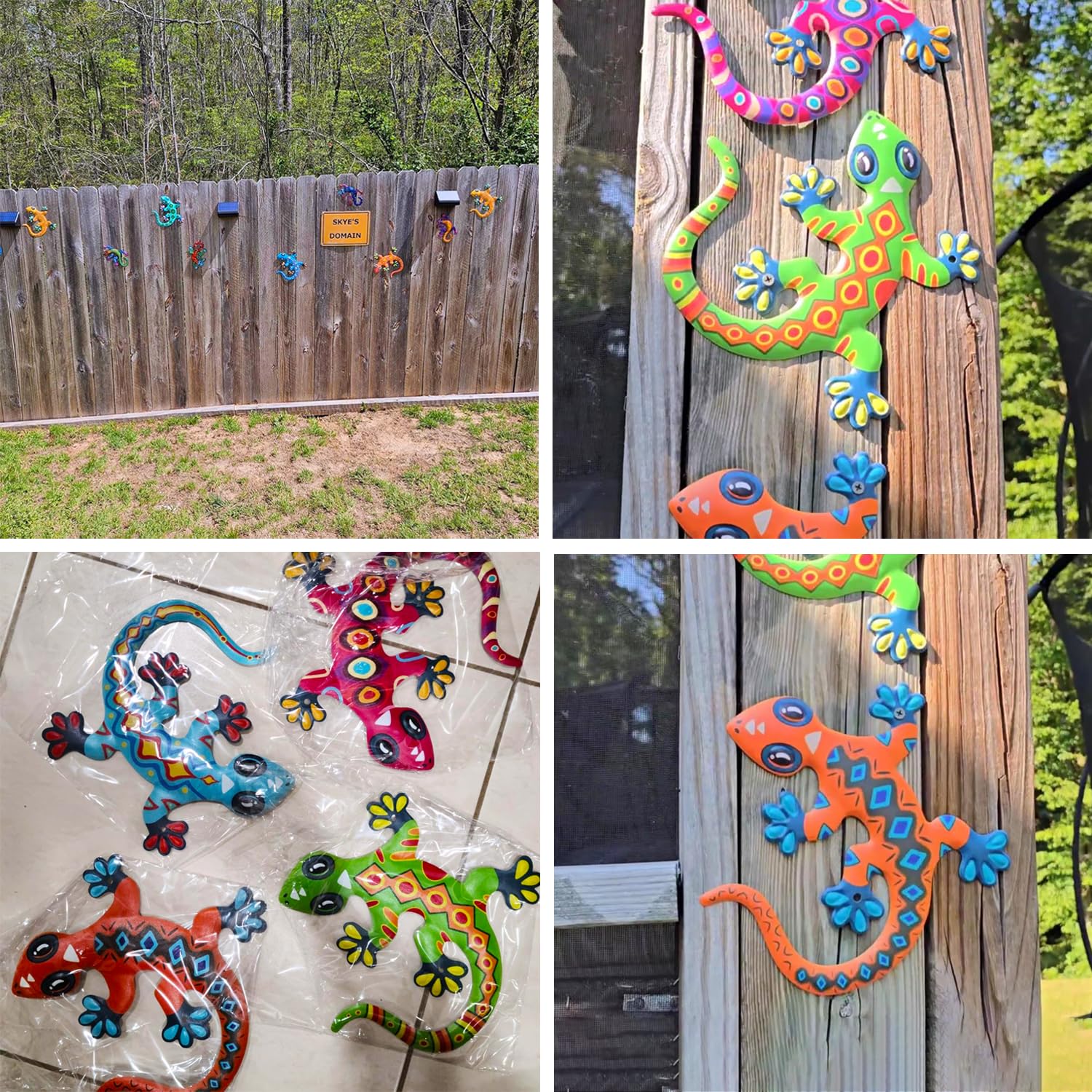 Kggetr four-pack gecko wall decor creates playful focal points on patios