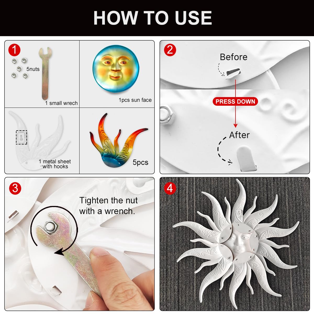 Kggetr Ready-to-hang Sun Wall Art with easy hook for quick setup.