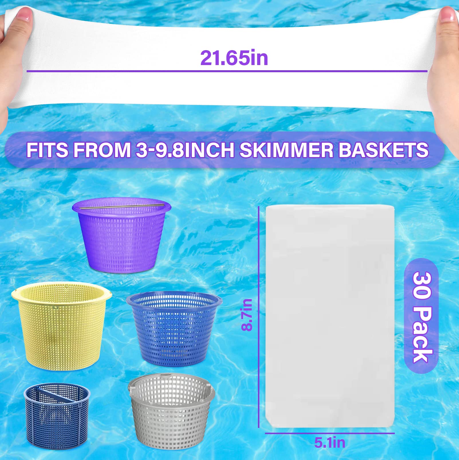 Kgihope skimmer sock installed in basket showing fit across basket shapes for easy use