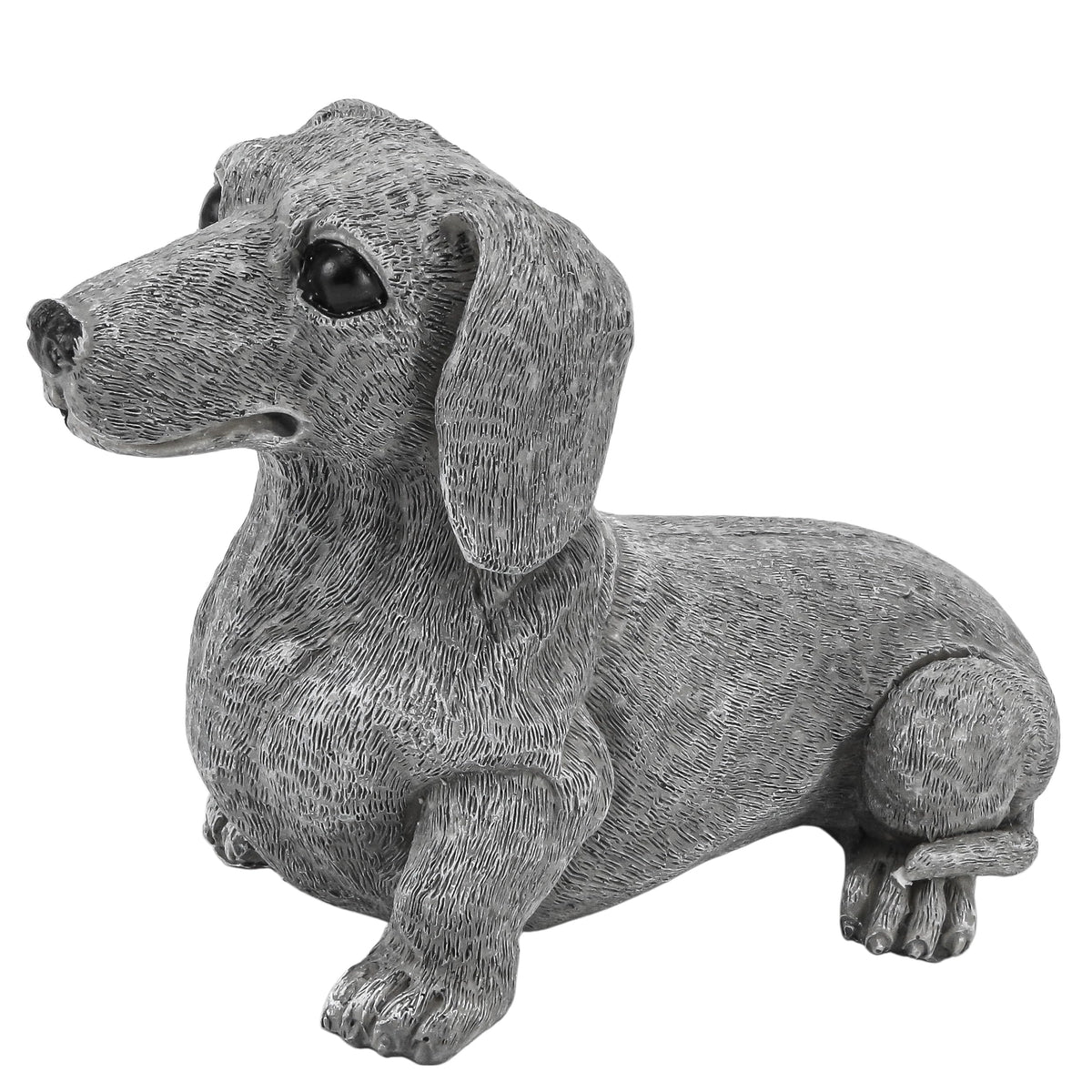 KH866 dachshund statue in garden decor, showcasing durable resin and weather-friendly charm.