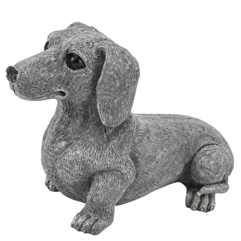 KH866 dachshund statue in garden decor, showcasing durable resin and weather-friendly charm.