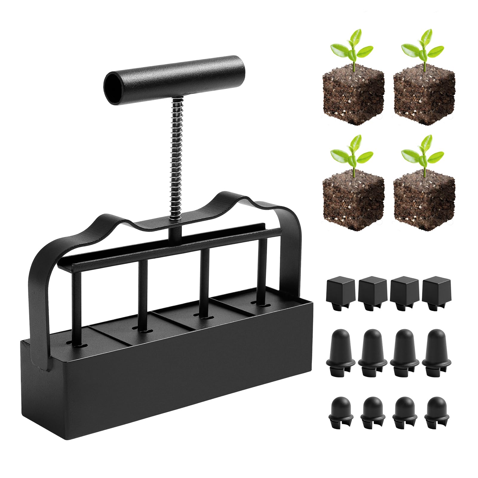 KHAMAL Soil Blocker 4-in-1 press forms four blocks for efficient seed starting