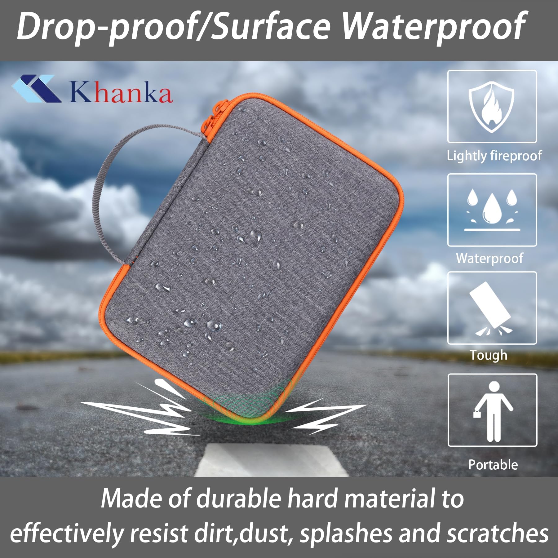 Khanka hard case with zipper closure keeps dust out during storage.