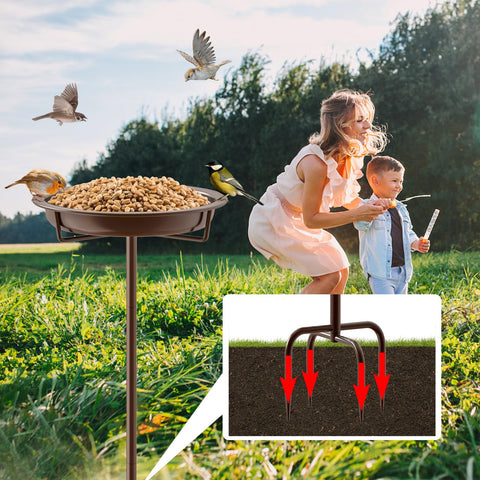 KHayRovies brown metal bird bath bowl provides a durable, weather-resistant yard focal point.