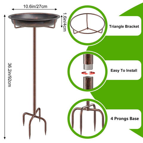 KHayRovies outdoor bird bath with four-prong base provides lawn stability.