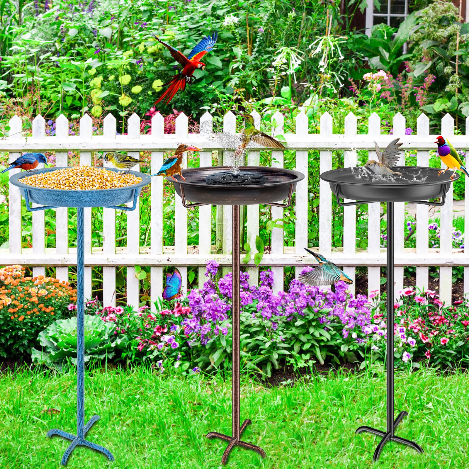 KHayRovies garden bird bath decor complements pathways and plantings.