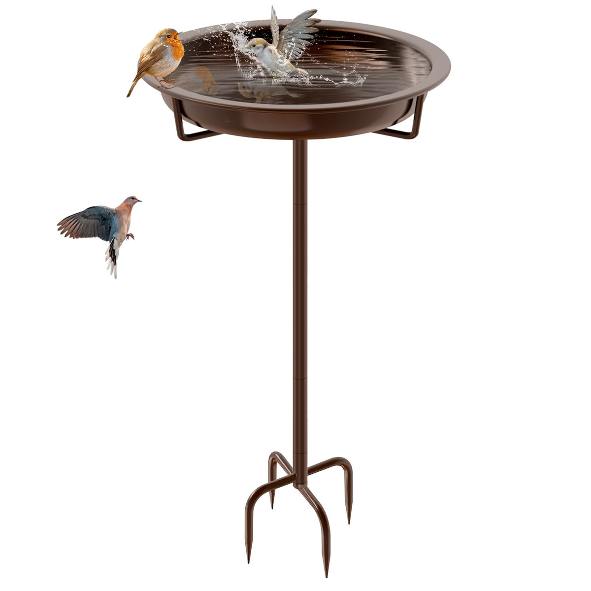 KHayRovies metal bird bath stand 36.2 inches, ideal for inviting garden birds.