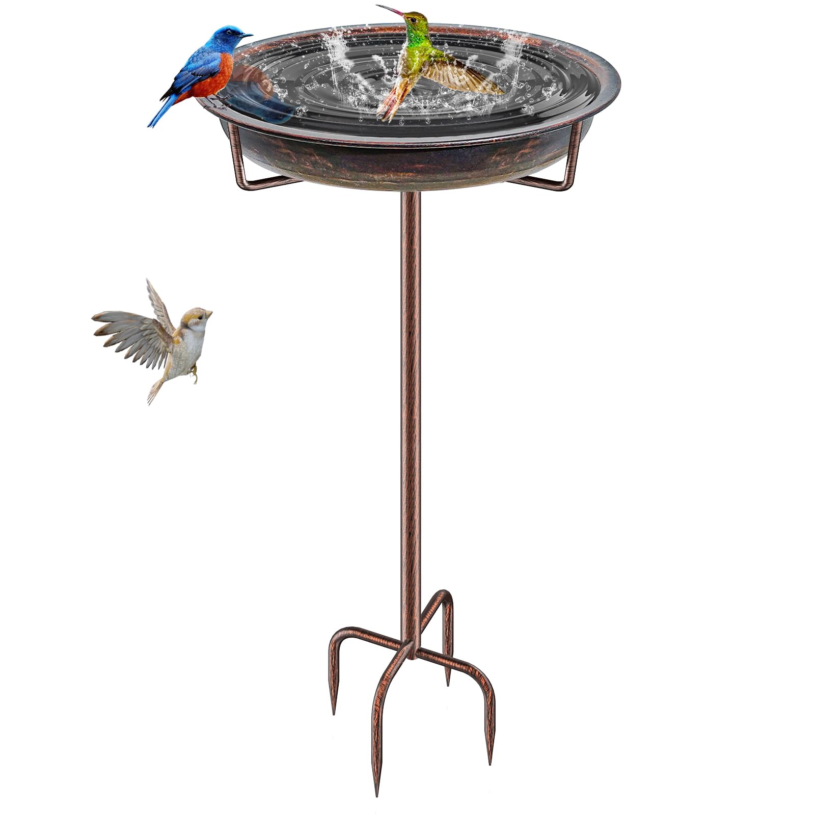 KHayRovies metal bird bath stand in garden invites birds to visit for refreshing dips.