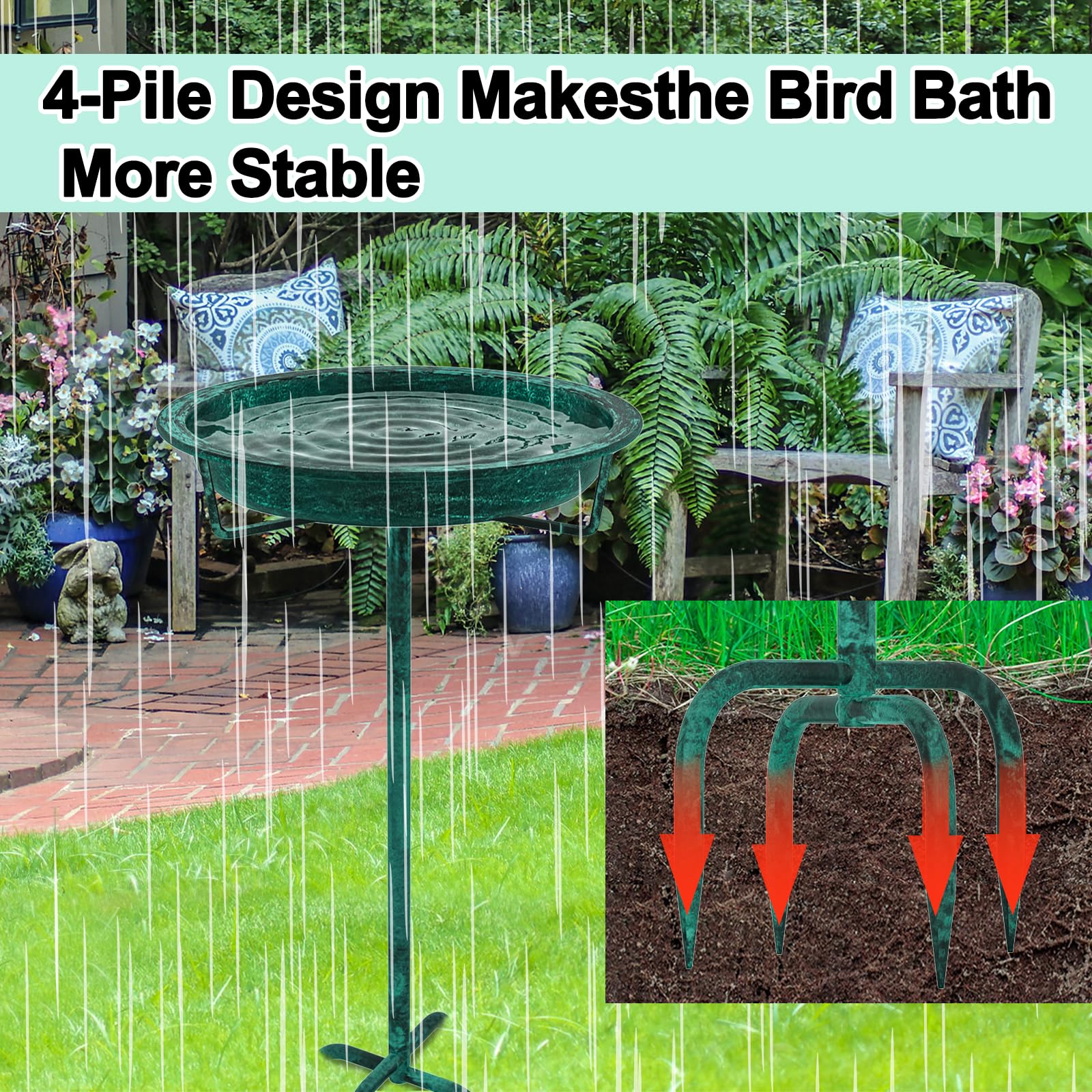 KHayRovies metal birdbath stand provides sturdy year-round use