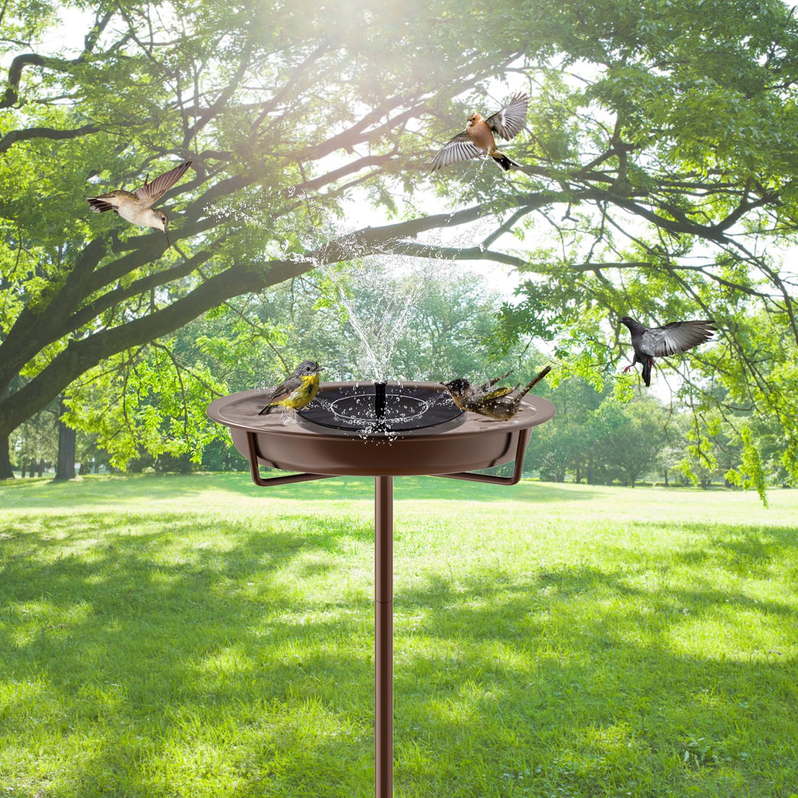 KHayRovies outdoor bird bath stand for backyard use as bath or feeder.