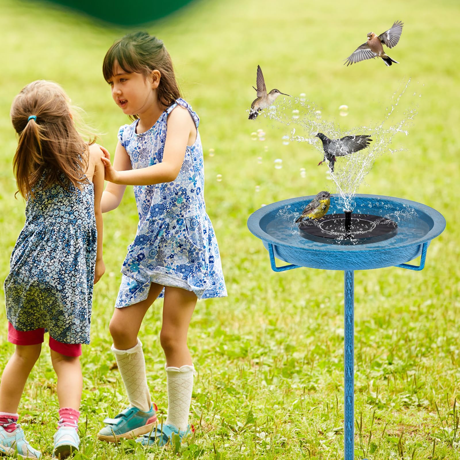 KhayRovies outdoor bird bath doubles as feeder tray for backyard guests.