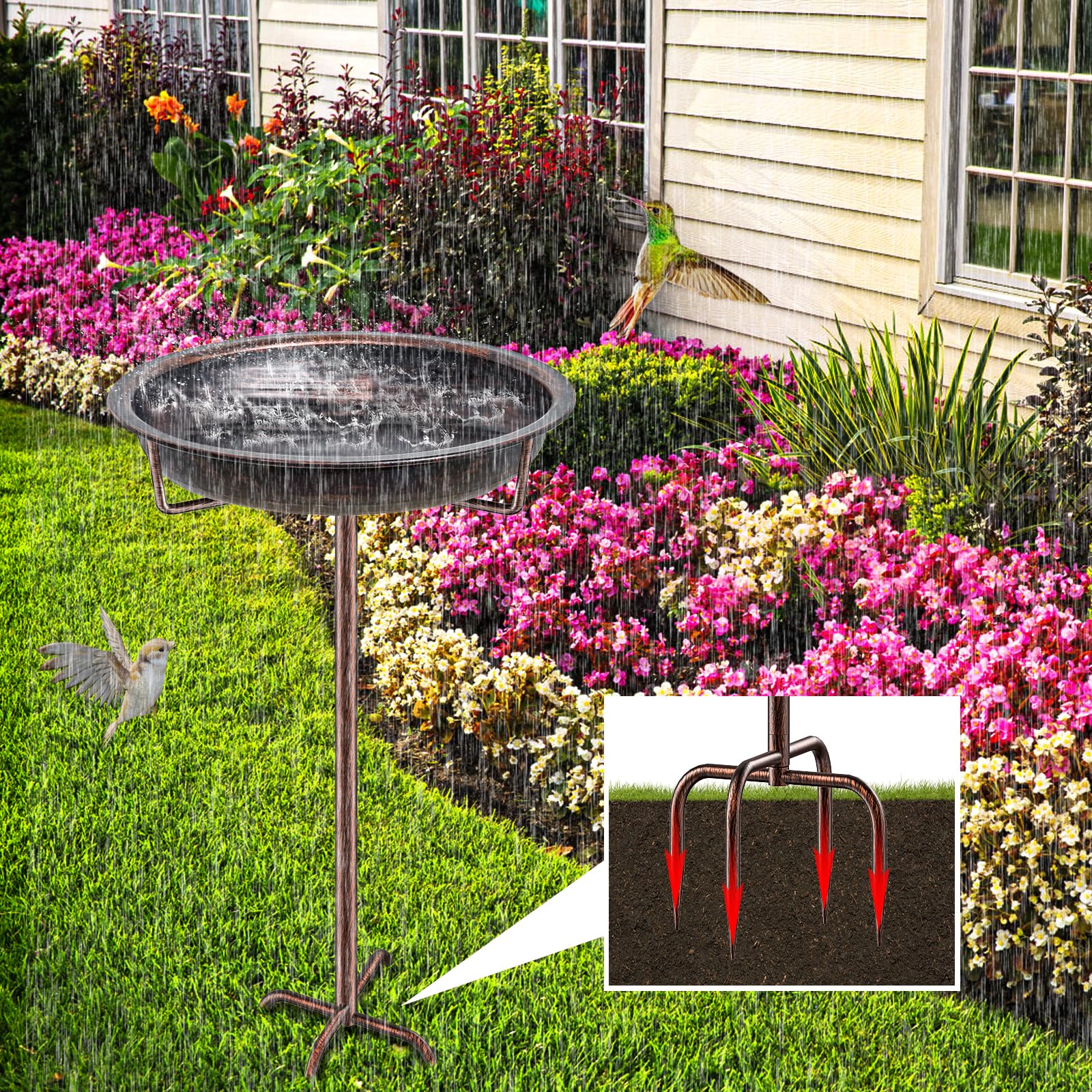 KHayRovies retro copper bird bath bowl enhances yard decor and wildlife visits.