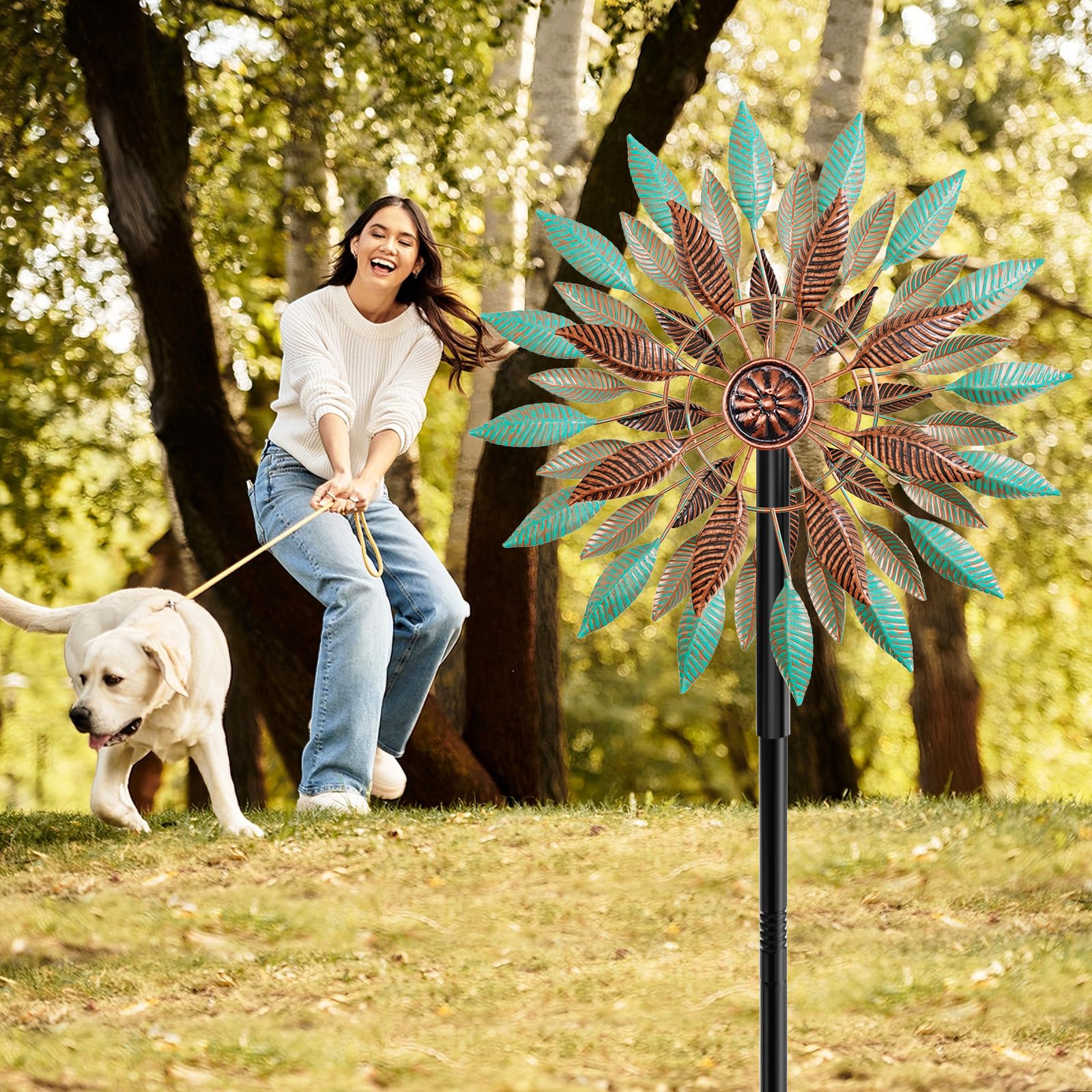 KHayRovies windspinner outdoor garden decor adds focal interest to patios.