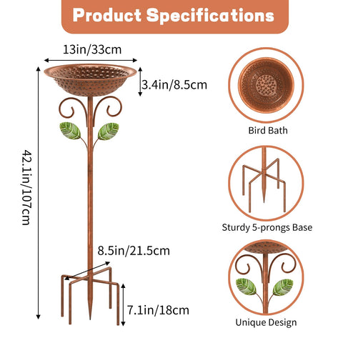 KHayRovies bird bath with five-prong base provides stable standing in wind