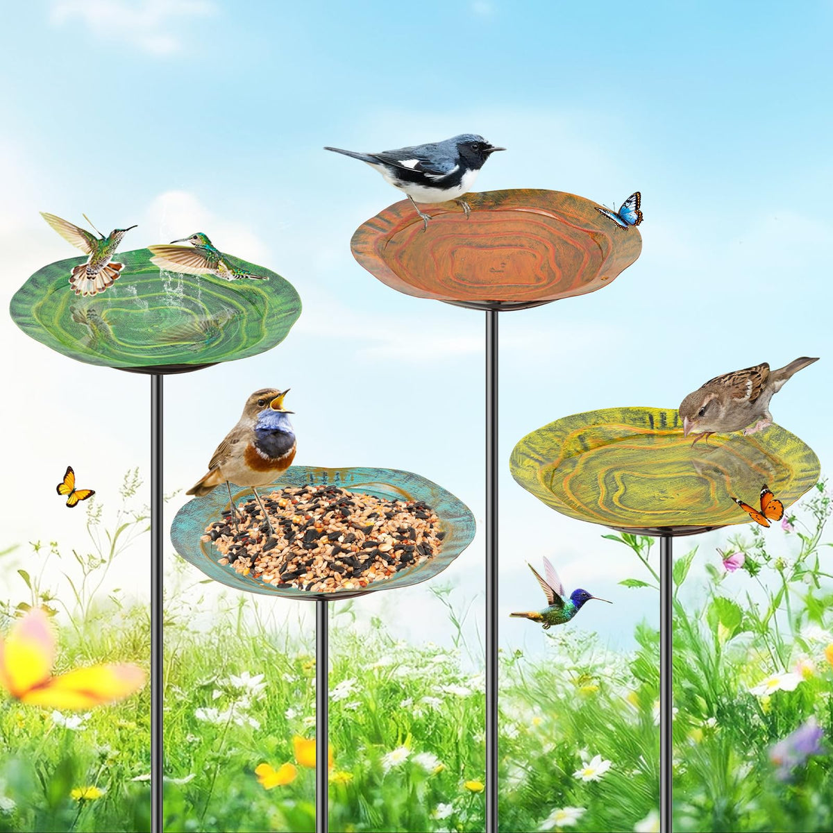 KHayRovies birdbath with flower-pattern invites hummingbirds to your garden.