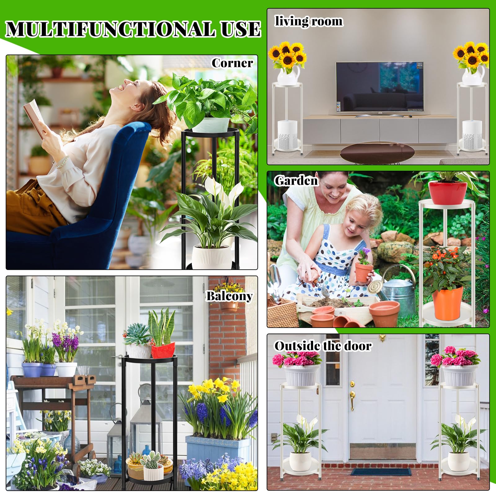 KHayRovies indoor-outdoor stand shown with succulents and trailing vines.