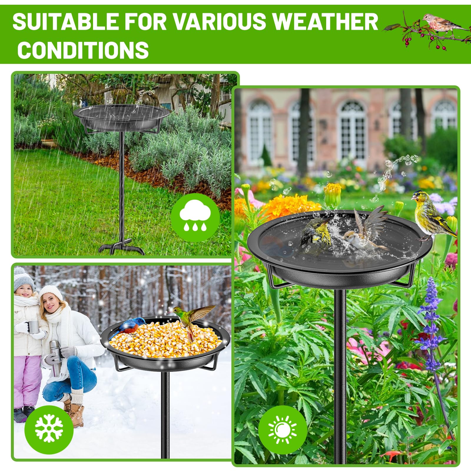 KhayRovies vintage-style bird bath stand enhances outdoor garden decor.