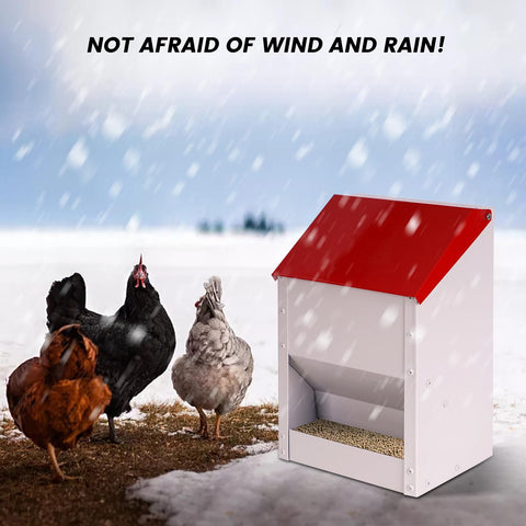 KHEARPSL outdoor coop feeder keeps feed accessible for birds outside.