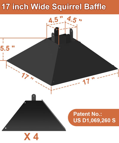 Khordin squirrel-baffle 17-inch diameter provides a wide shield against squirrels.