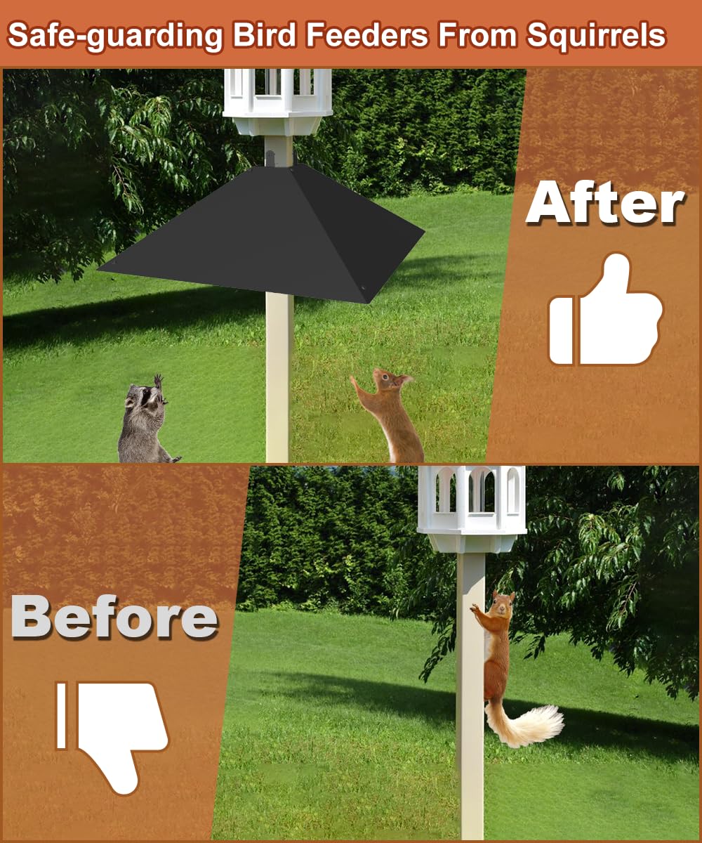 Khordin squirrel-baffle protects bird feeders from pests in the garden.