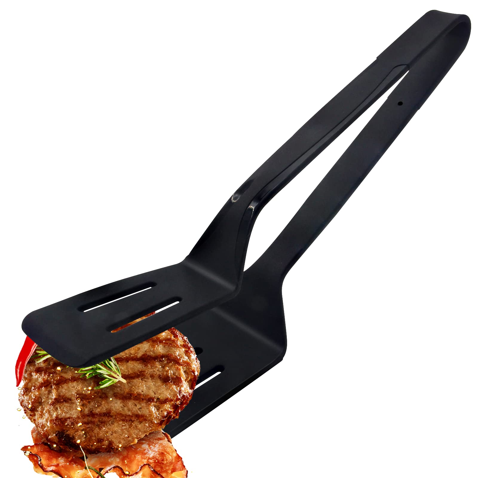 KIBBEH silicone kitchen tongs with silicone-coated surface for pan-safe flipping.