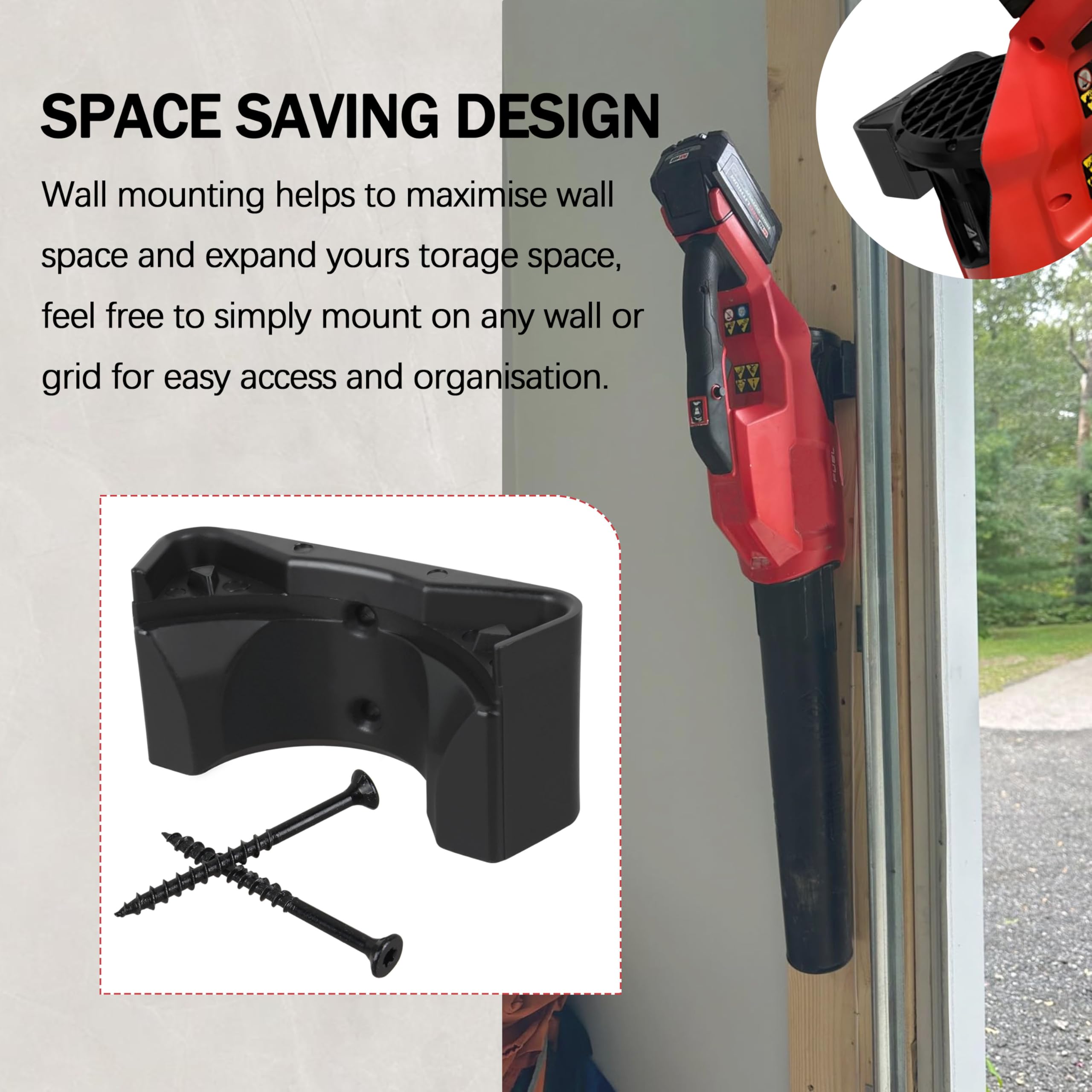KIBOVAMO wall-mounted setup protects the blower from dust and moisture.