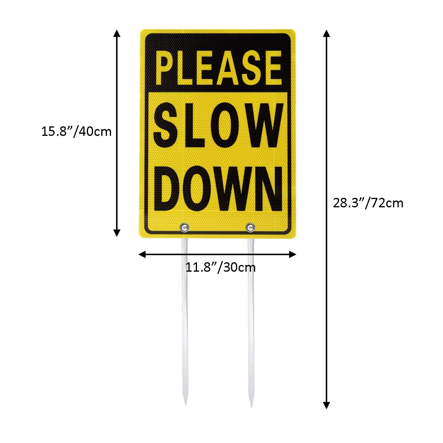 Kichwit Please Slow Down Sign back view shows double-sided design for visibility