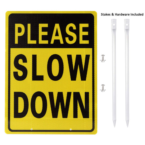 Kichwit Please Slow Down Sign double-sided design improves notice from both directions