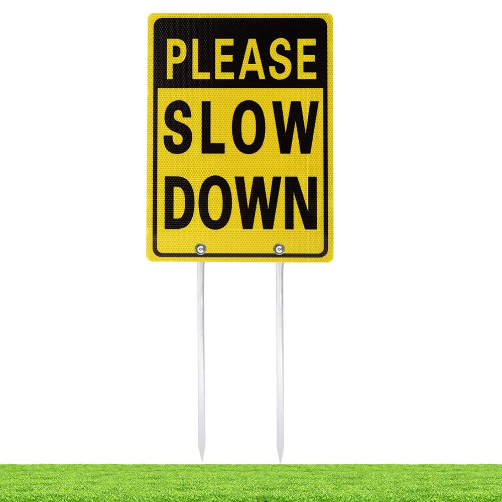 Kichwit Please Slow Down Sign front view with reflective lettering for night visibility