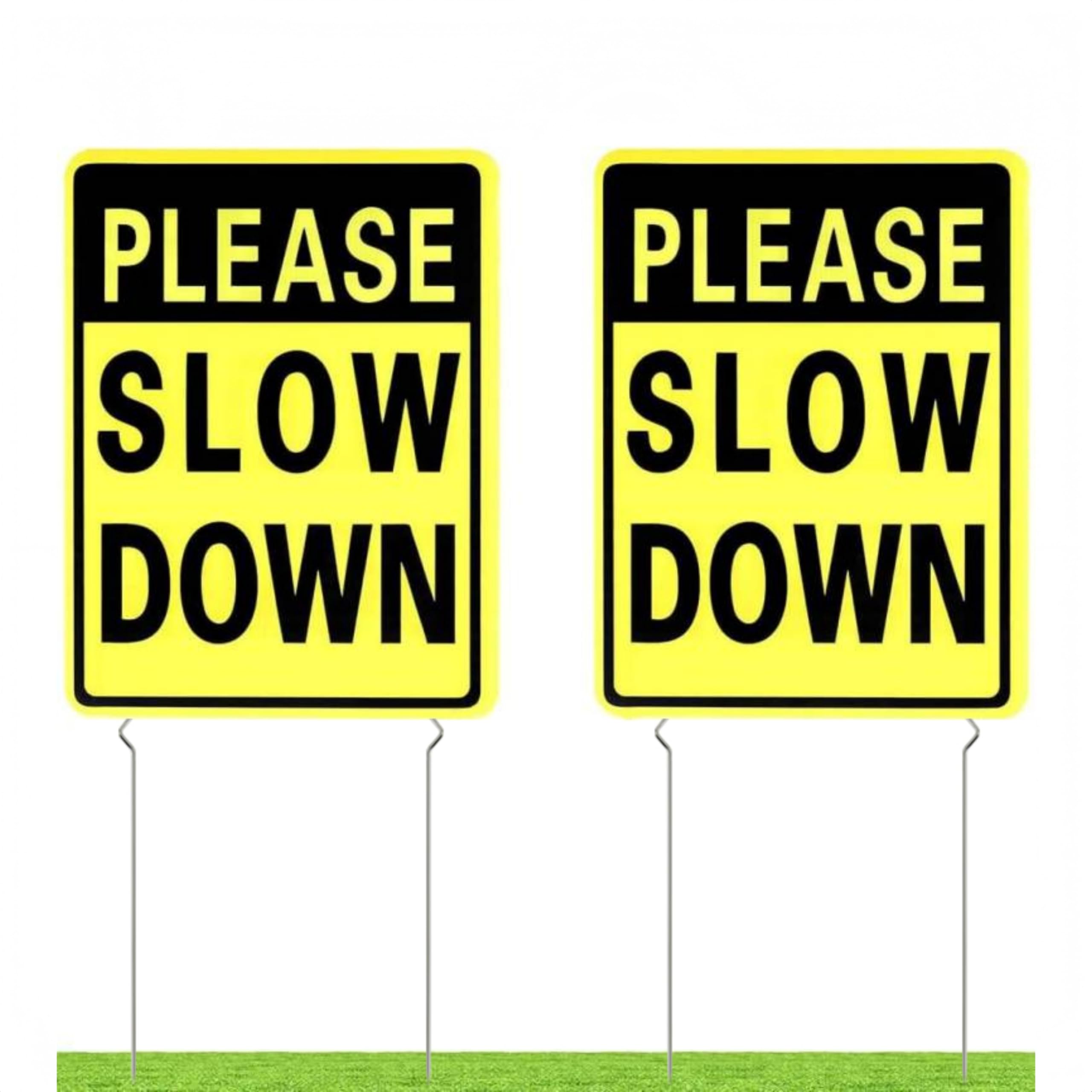 Kichwit Please Slow Down yard sign, double-sided for residential visibility.