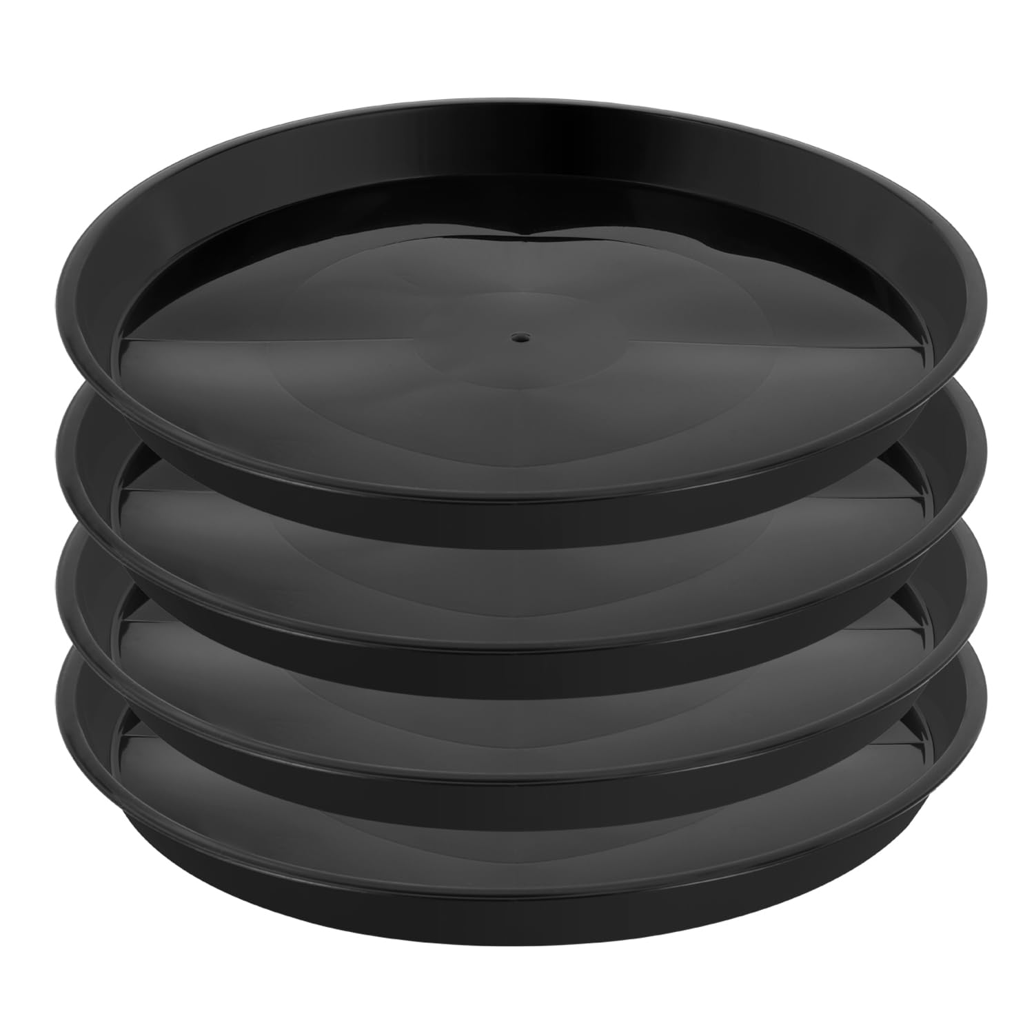 Kichwit round plant saucer in black close up showing sturdy plastic for durable indoor use