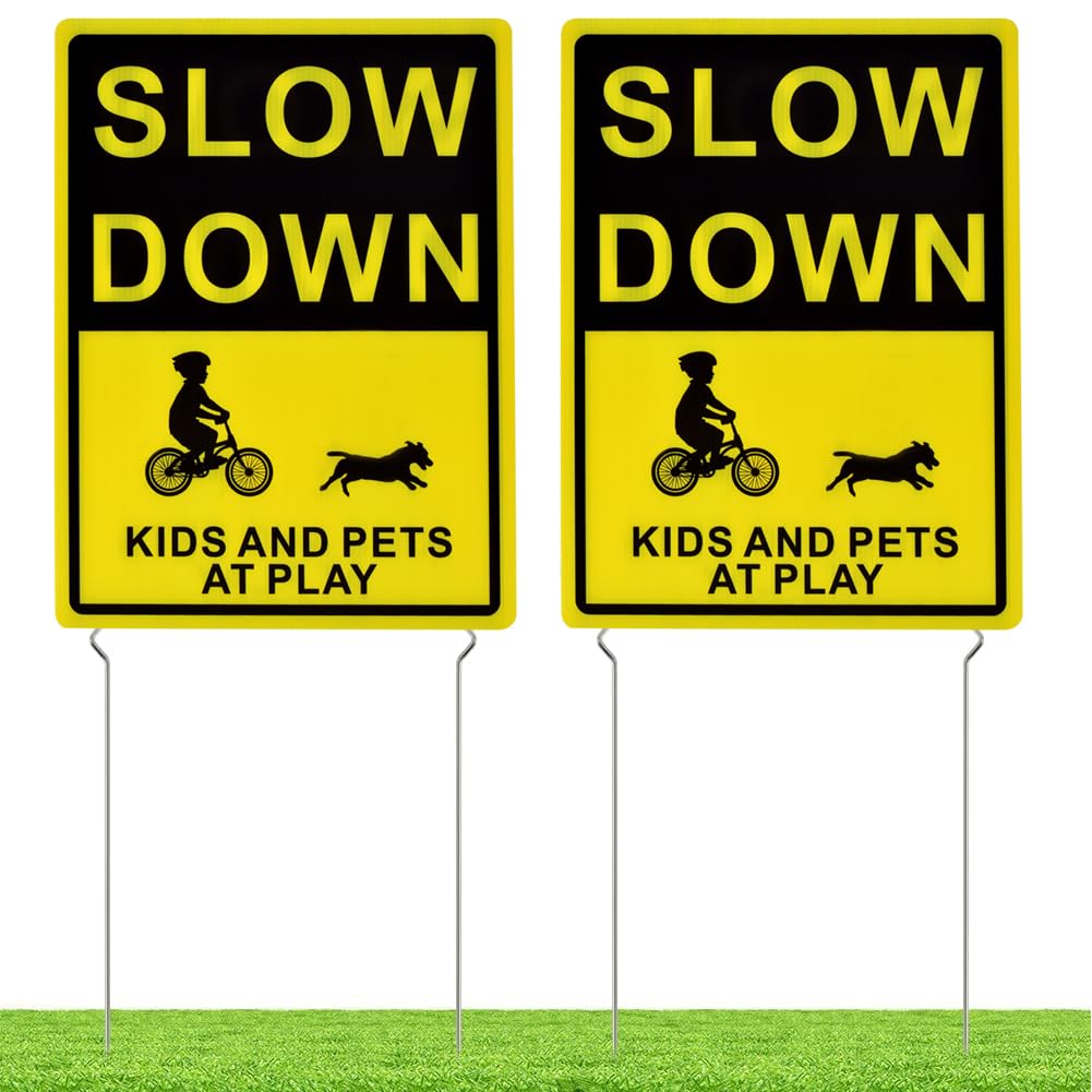 Kichwit slow-down sign double-sided for high visibility near play areas