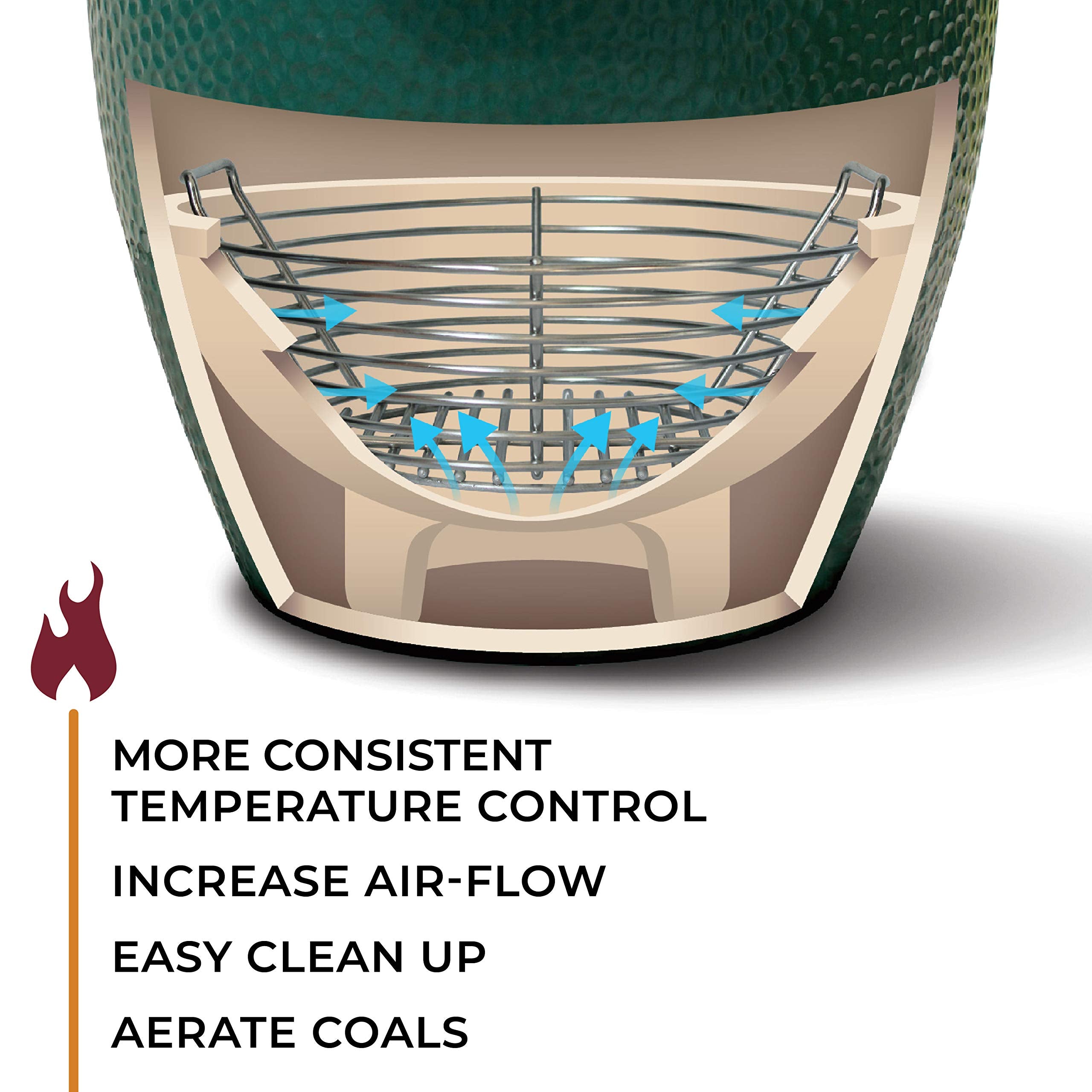 Kick Ash Basket aerated charcoal design supports even burn and airflow