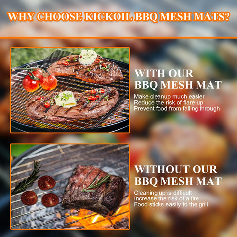KICKOIL heat-resistant grill mat up to 500F for grilling flexibility.