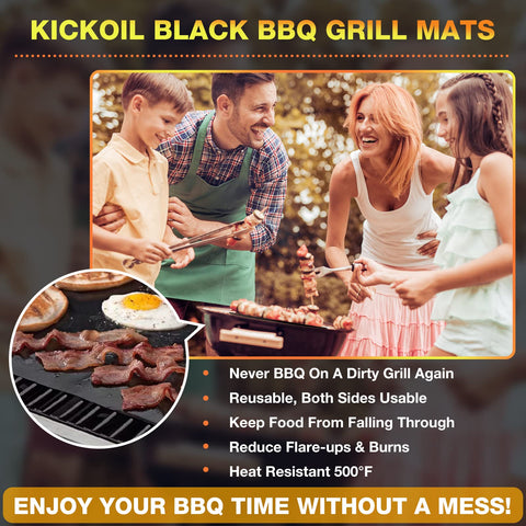 Grill mats compatible with charcoal, gas, and infrared grills by KICKOIL