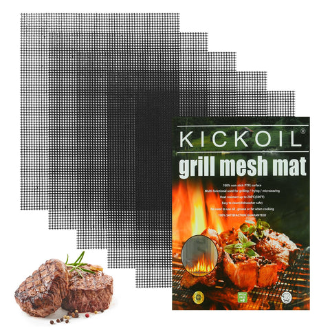 KICKOIL Grill Mesh Mat Set with five XL sheets for versatile outdoor grilling.