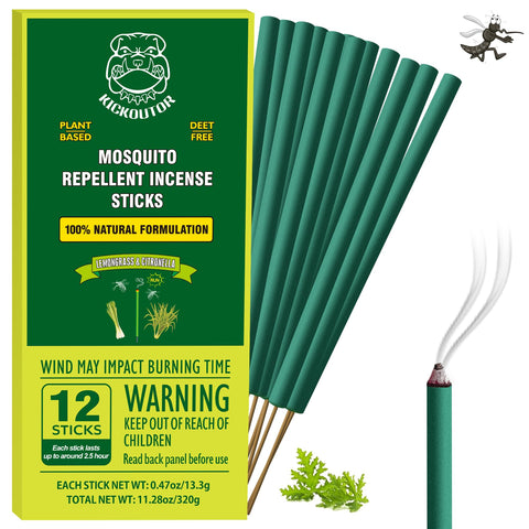 KICKOUTOR mosquito incense sticks with citronella, outdoors protection against mosquitos and no-see-ums.