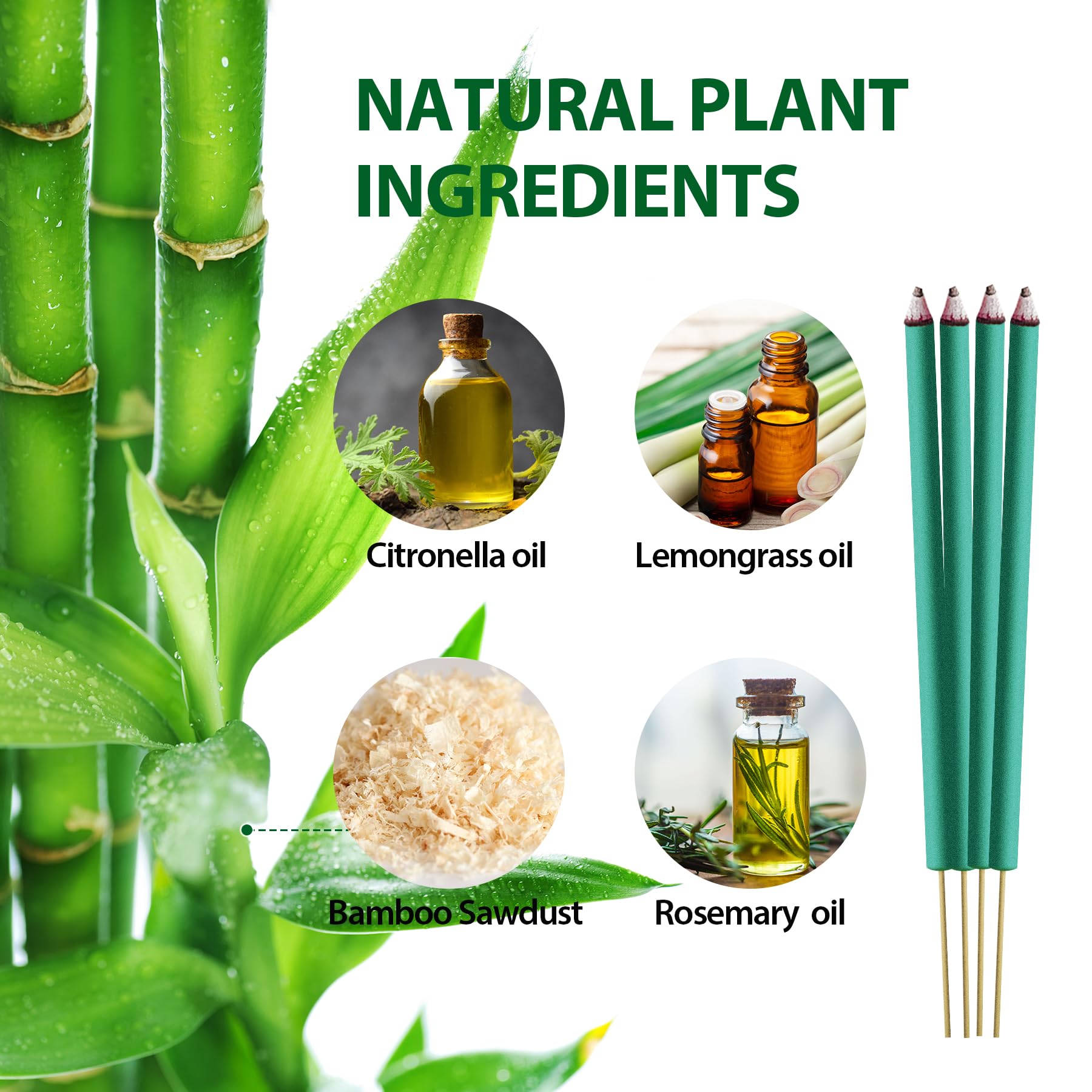 KICKOUTOR outdoor bug-repellent incense with lemongrass and rosemary provides a fresh scent.
