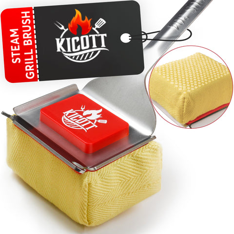 Kicott grill brush bristle-free head for safer outdoor cleaning.