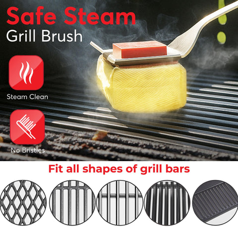 Kicott replaceable grill brush head in action for easy maintenance.