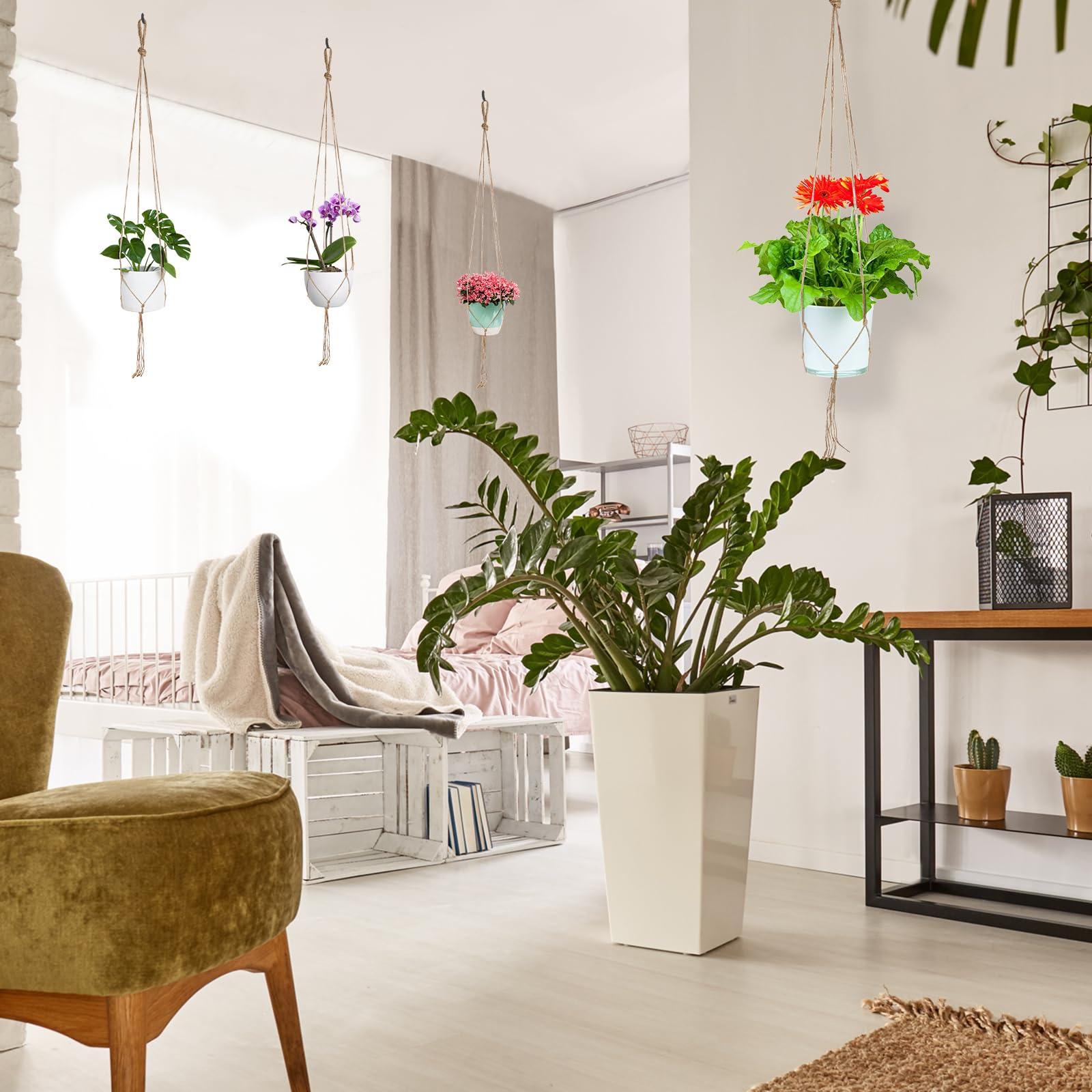 Kicovitifa lightweight jute hanger showcasing plants while saving floor space