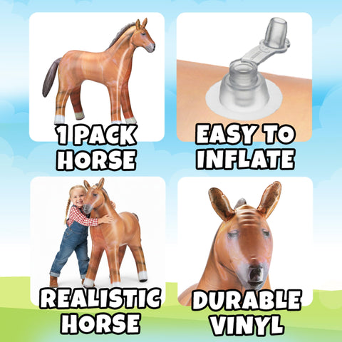 KiddieLoot inflatable horse prop for playful photo booths and kids' parties.