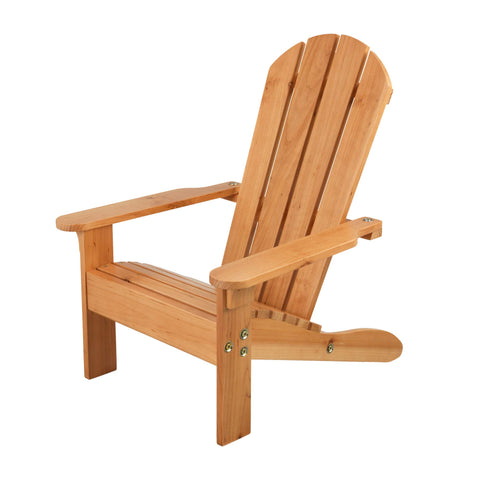KidKraft Adirondack chair honey wood close-up highlighting smooth outdoor finish and kid-friendly comfort.